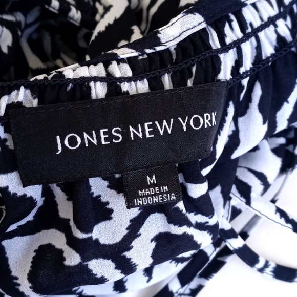Jones New York Navy Blue White Leopard Print Summer 3/4 Sleeve Sheer Blouse M - Picture 2 of 10